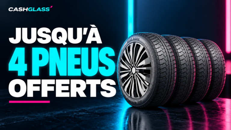 Affiche officielle CashGlass — jusqu’à 4 pneus offerts